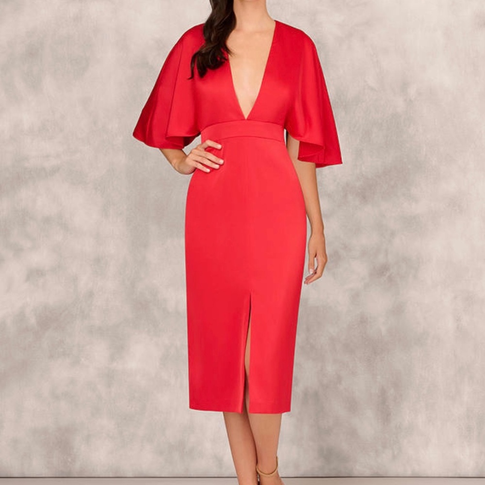 Aidan Mattox Red Satin Sheath Midi-dress